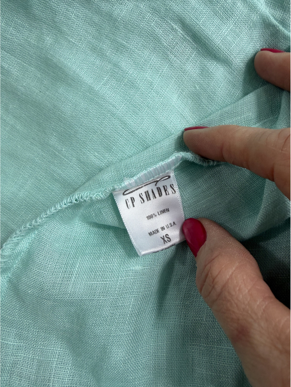 CP SHADES 100% Linen tourquise sleeveless high low top - Picture 4 of 6